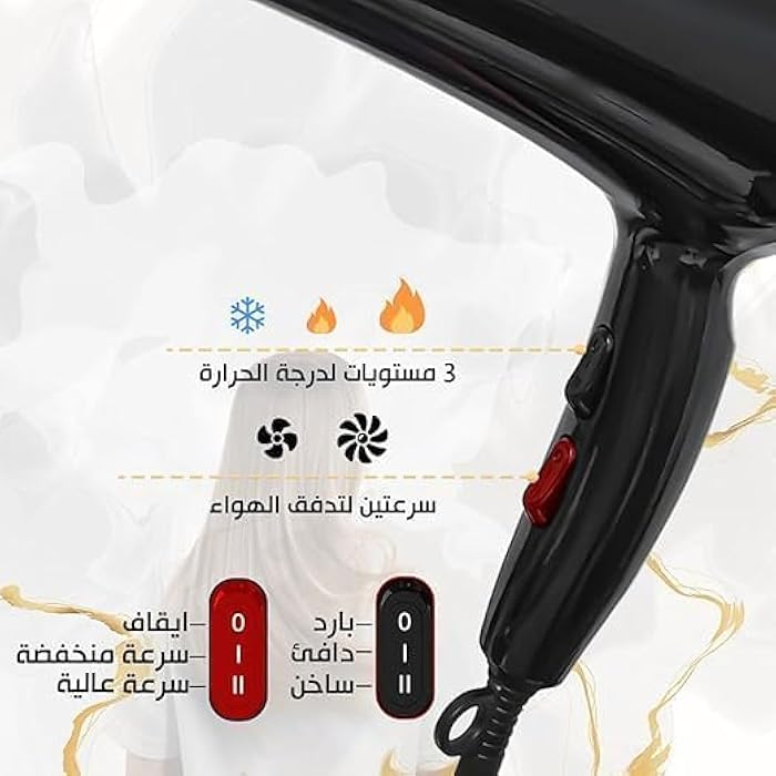 Hair Dryer Professional - 5000W, Fast Drying, Salon Smooth, Powerful Motor, 3 Temperature Settings, 2 Speeds, Detachable Air Concentrator, with 3 attachment, PT-V5 (Black) - Image 4